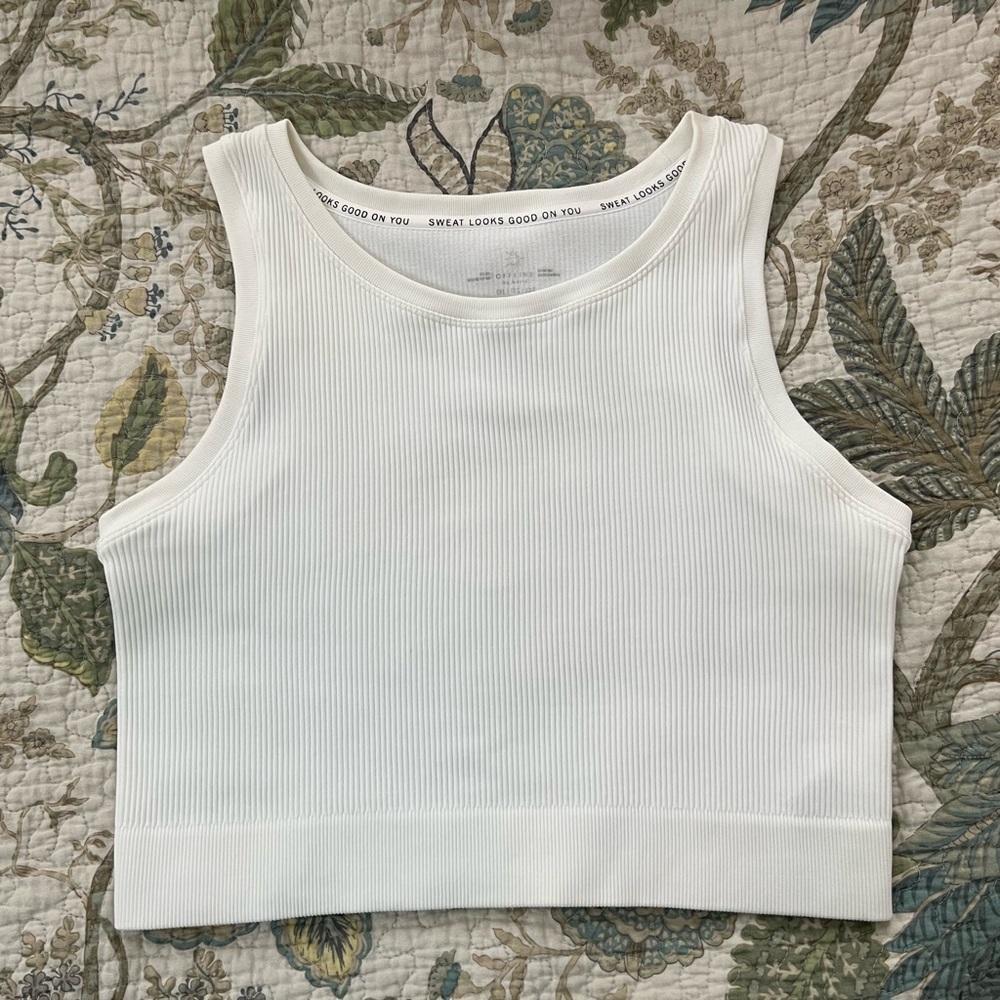 OFFLINE by Aerie White Ribbed High Neck sports bra